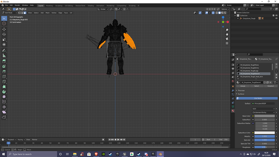 Disconnecting the shield and sword from the Greystone skeleton in Blender