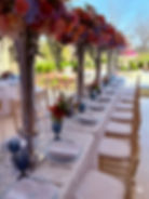Luxury outdoor long-table dining setup featuring tall silver floral centerpieces and elegant place settings by Stellar Events in South Georgia.