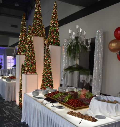 Corporate party food set up for the holidays.