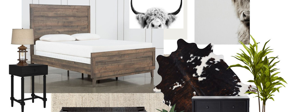 Bohemian Bovine Themed Bedroom Mood Board
