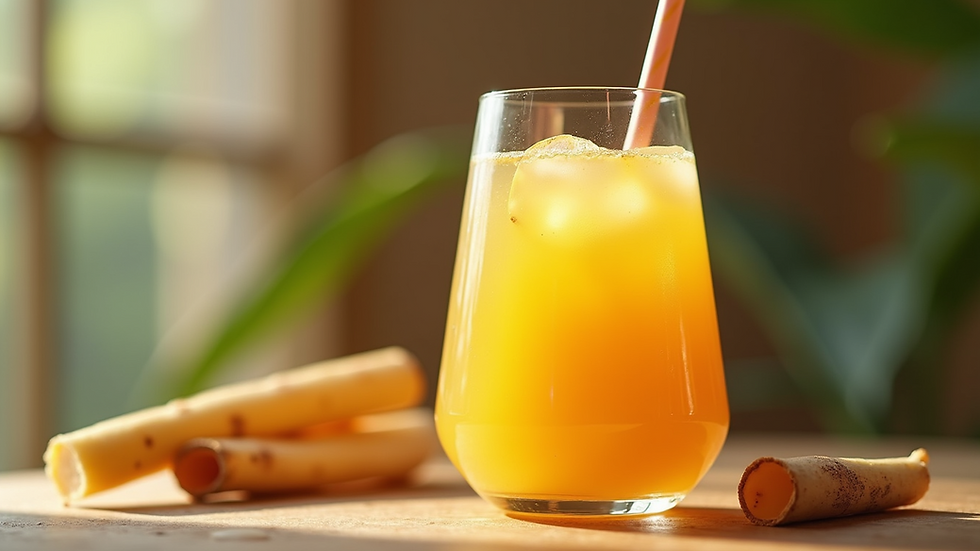Close-up view of a refreshing glass of freshly squeezed sugar cane juice