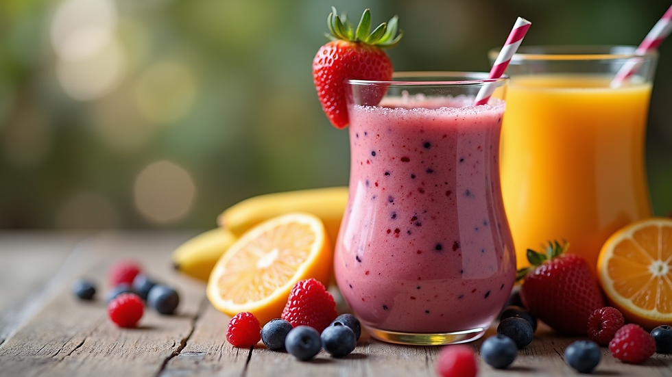Eye-level view of vibrant fruit smoothies in a glass