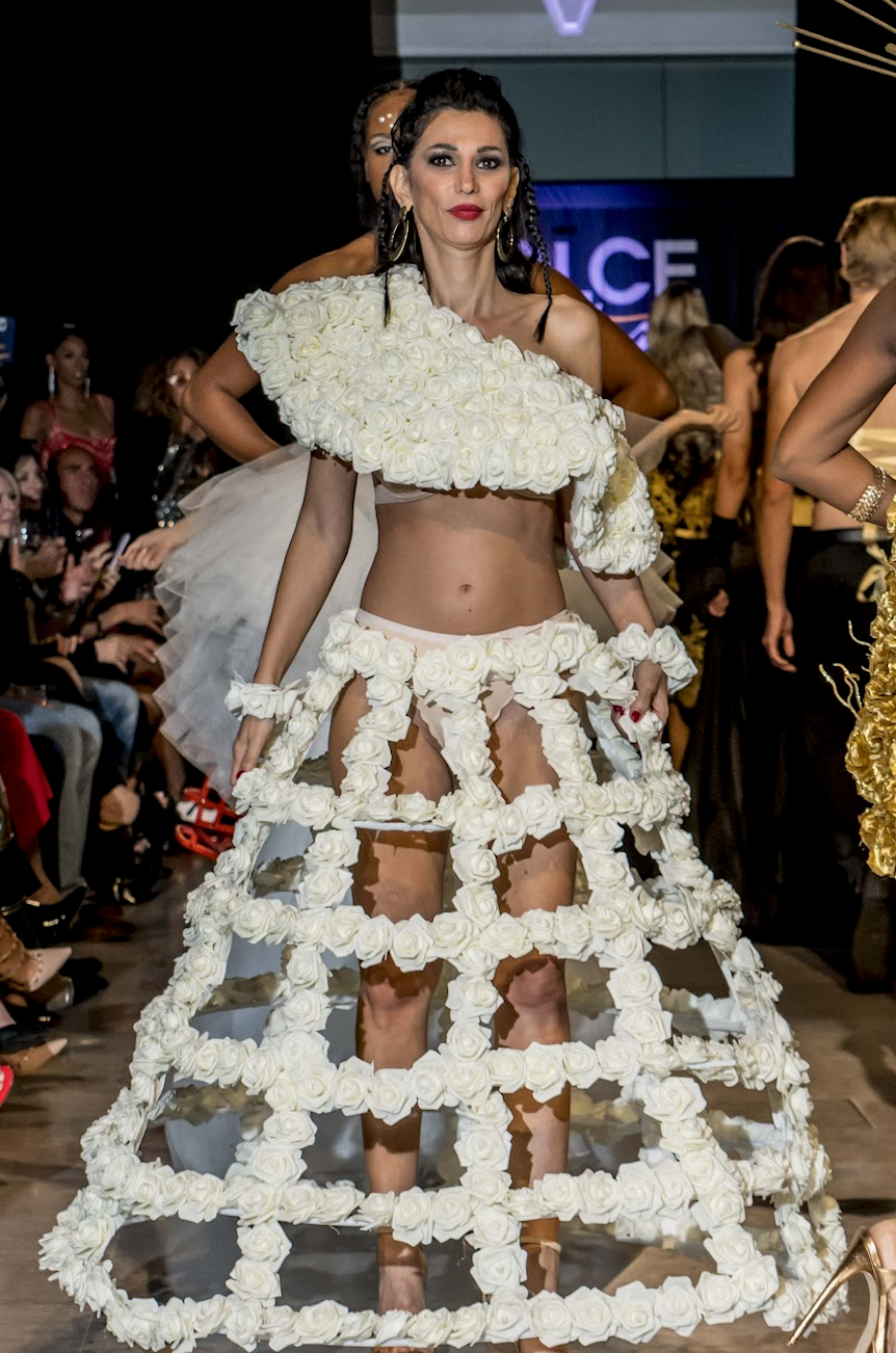 Thumbnail: Ivory foam rose cage skirt & Shawl