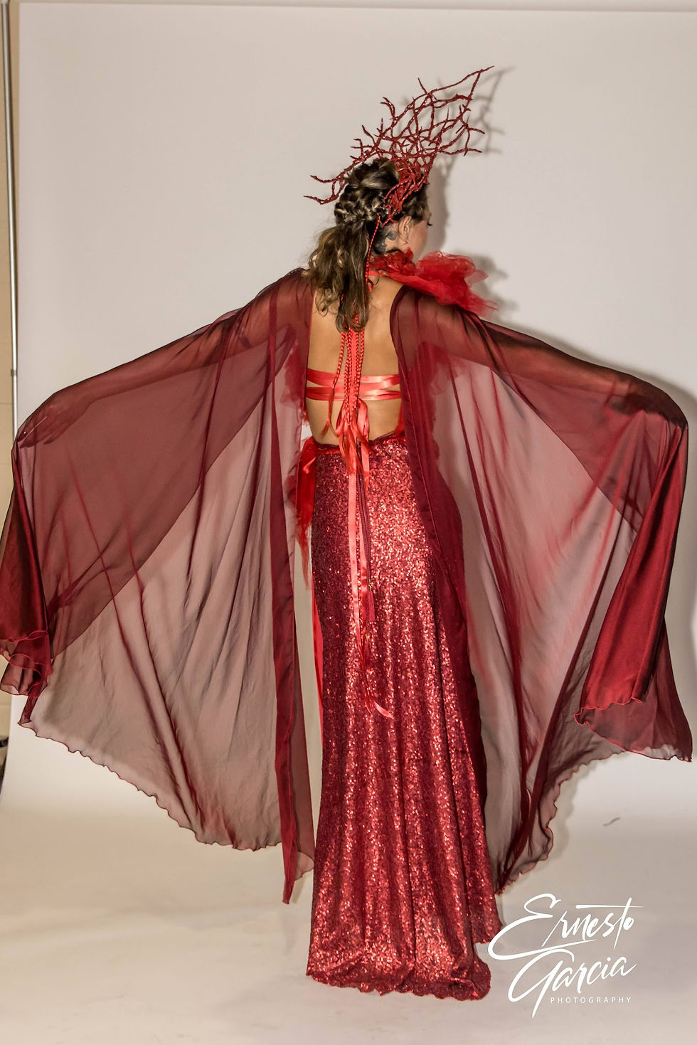 Thumbnail: Red Sequin skirt & molded cape top