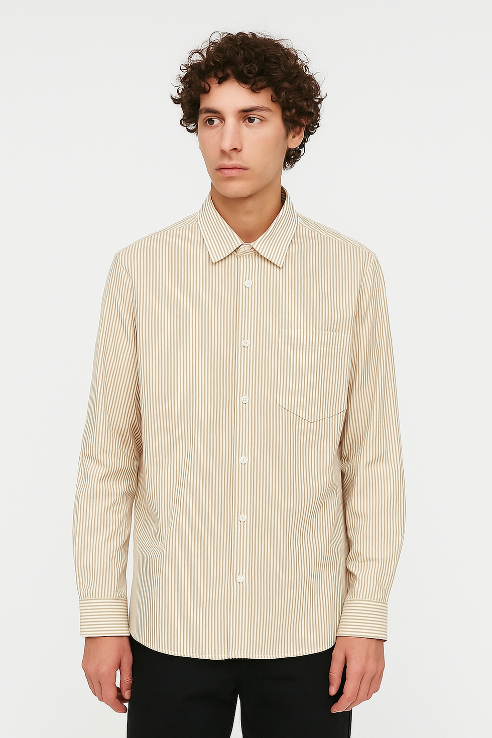 Thumbnail: Tan-Brown Stripe Cotton Shirt