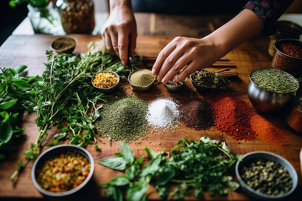 woman preparing herbs and spices