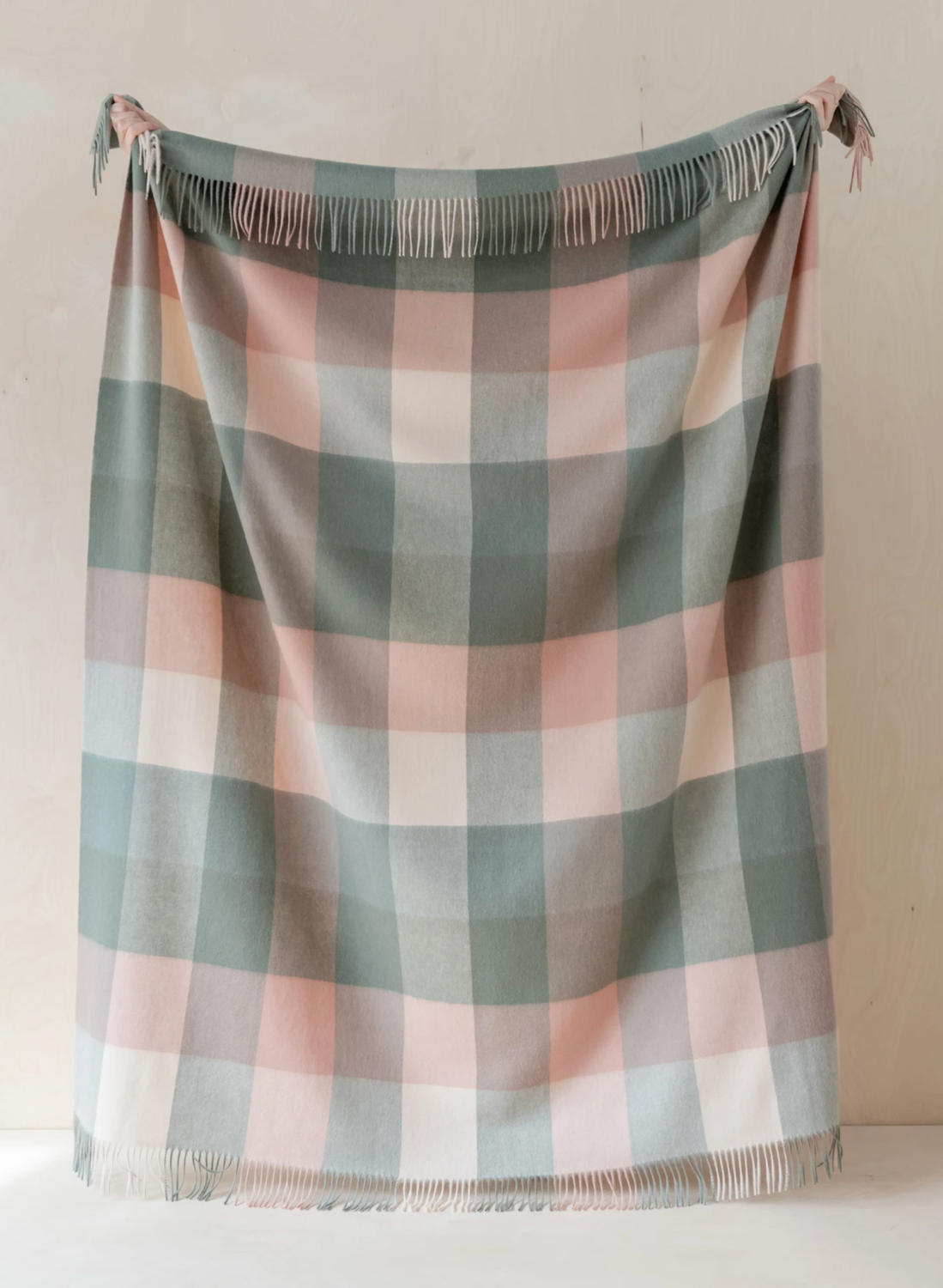 Lambswool Full blanket in Sage Block check