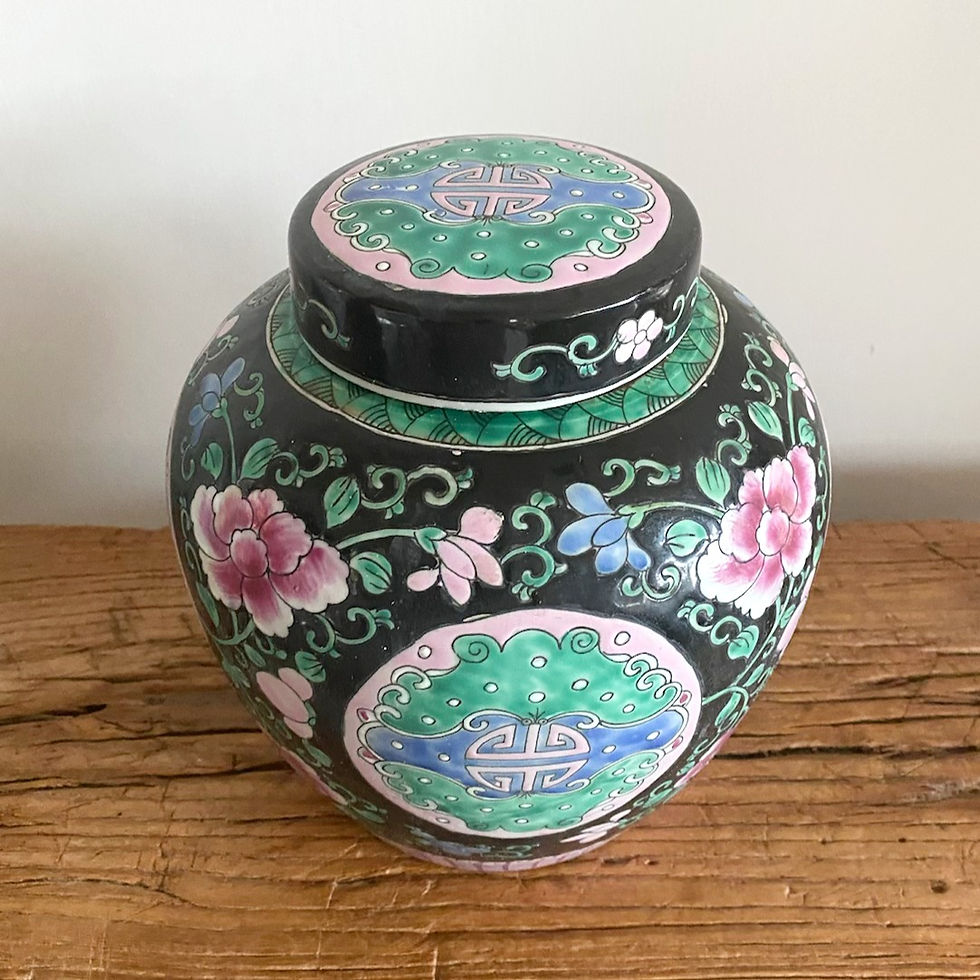 Thumbnail: Old hand decorated ginger jar - black