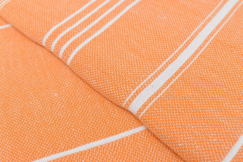 Thumbnail: Light Orange striped Hammam Turkish beach towel