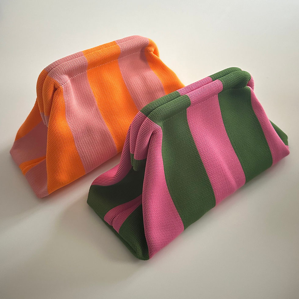 Thumbnail: Knitted stripe clutch bag in pink and orange 