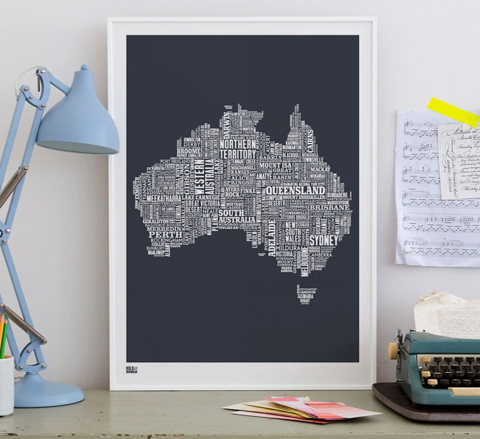 Australia map typography print