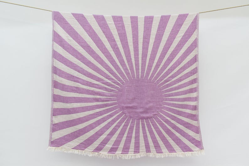 Thumbnail: Purple sunray jacquard Turkish beach towel