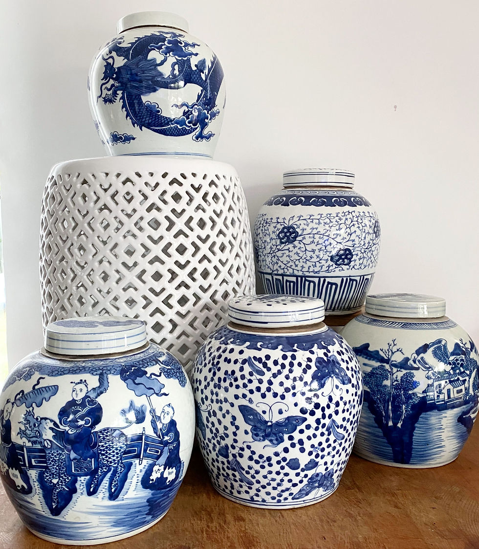 Thumbnail: Old round ginger jar with butterflies