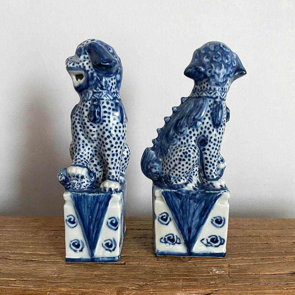 Thumbnail: Small Pair of blue and white ceramic lions “Foo Dogs”