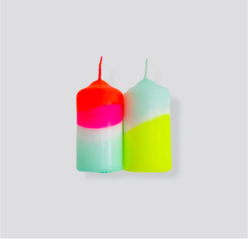 Dip Dye Neon Pillar Candles - Rainbow Wings