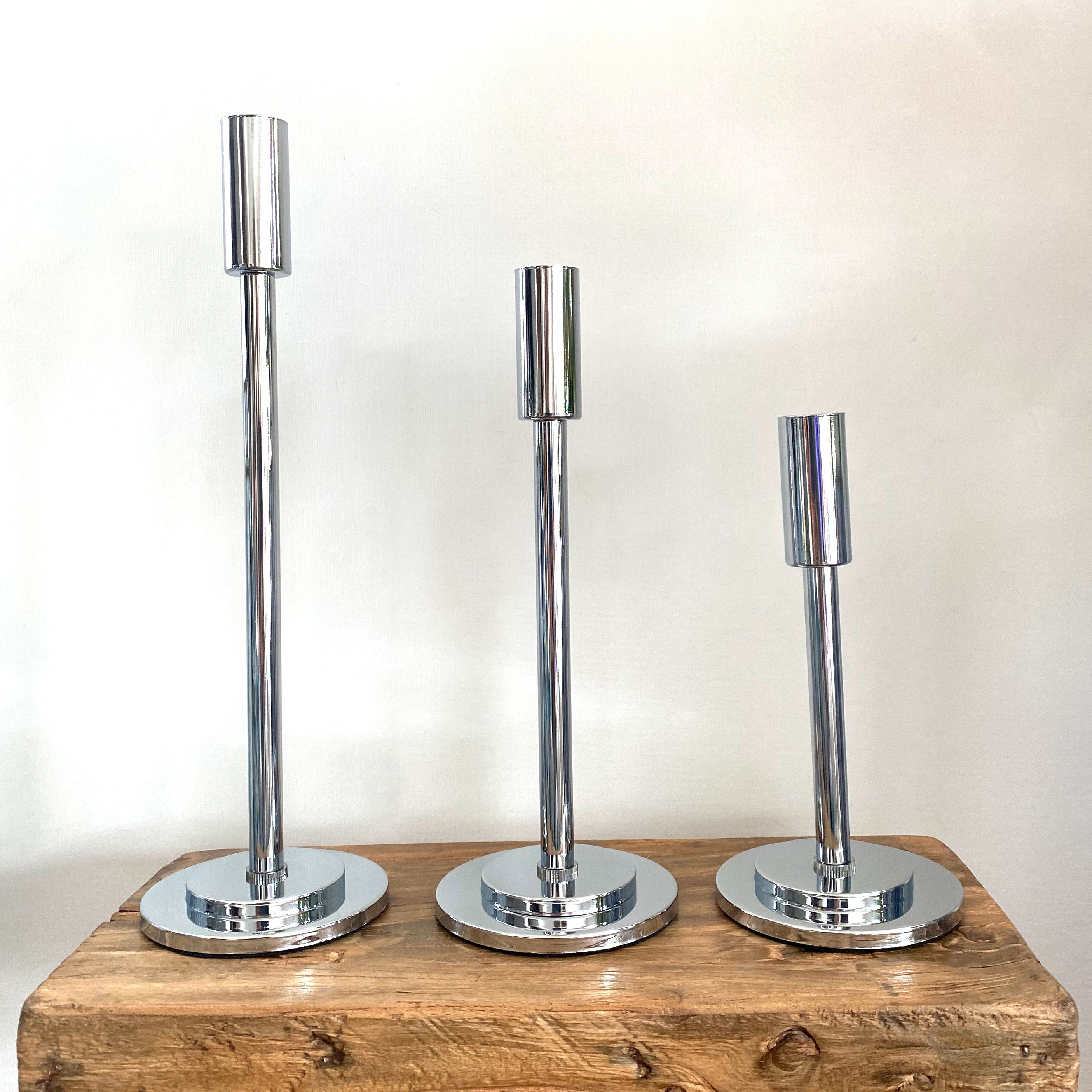 Set of 3 candle holders silver