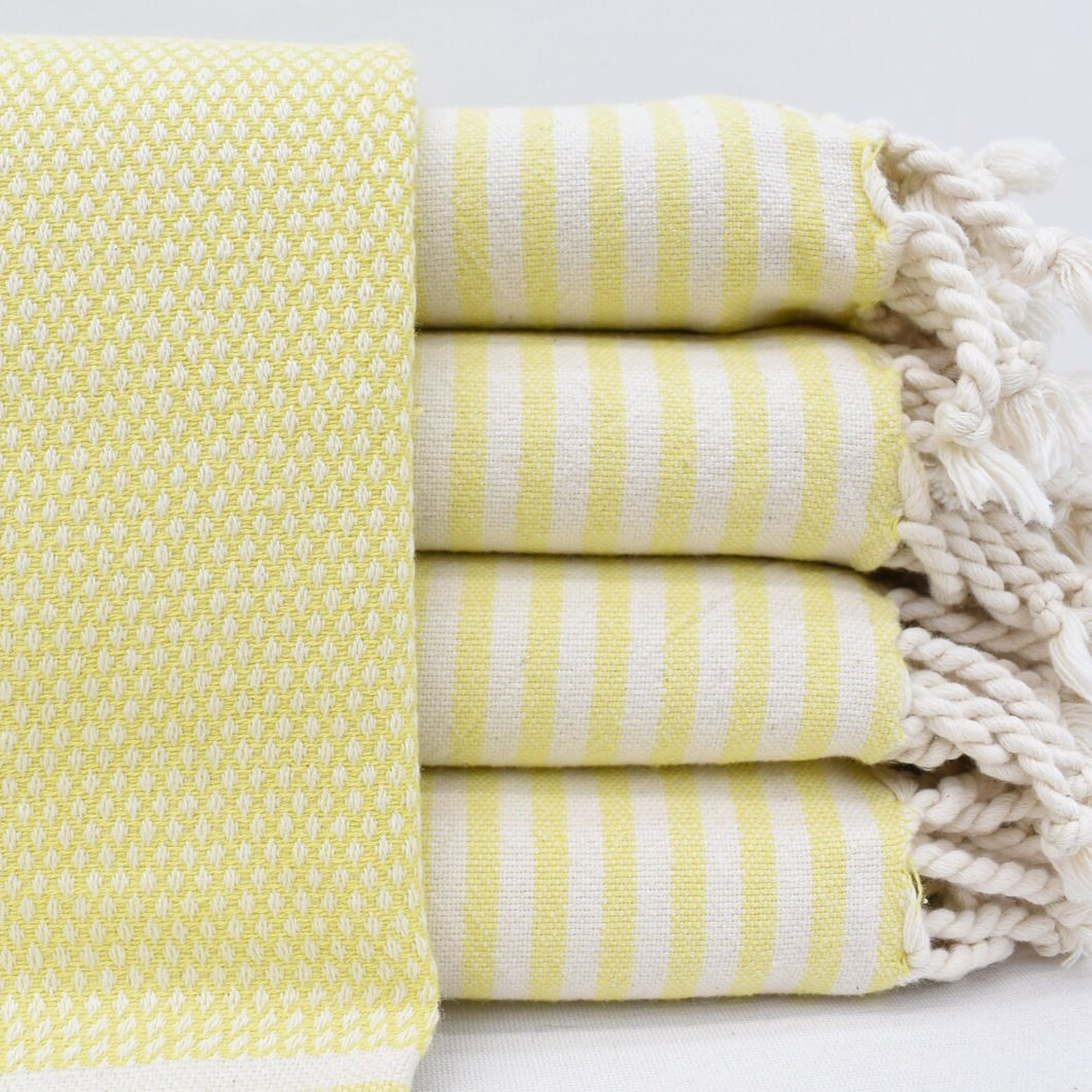 Soft Stripe trim Turkish beach towel - Pale yellow