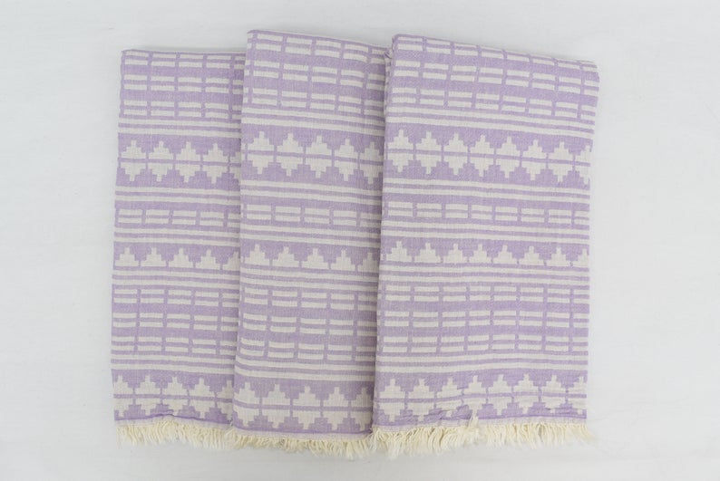 Thumbnail: Lilac Aztec jacquard Turkish beach towel