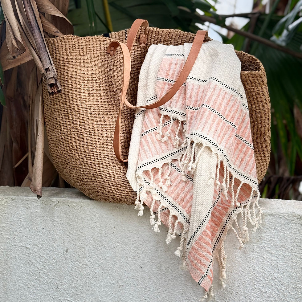 Thumbnail: Turkish Linen Bath/Beach towel - Natural and orange