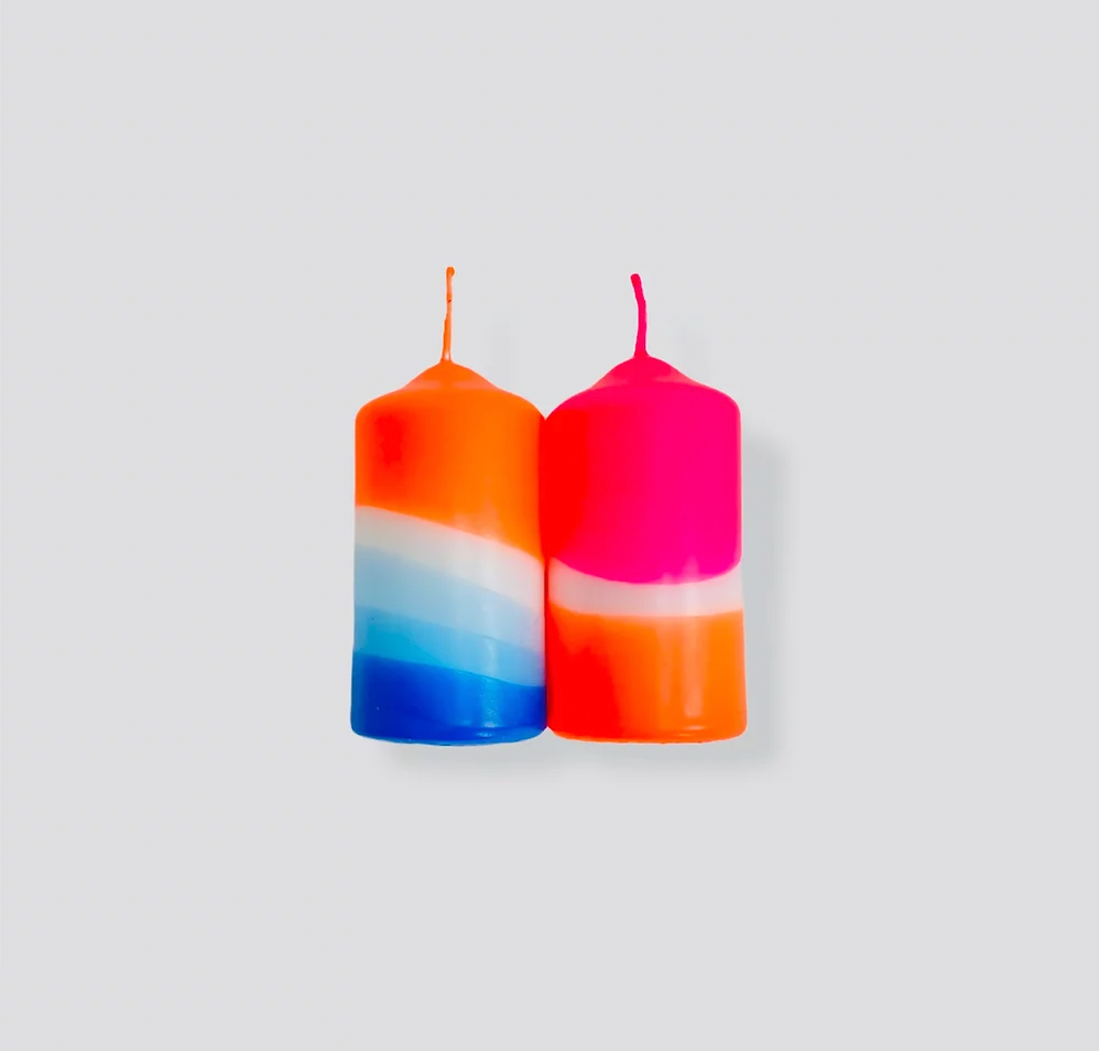 Dip Dye Neon Pillar Candles - Cotton Candy