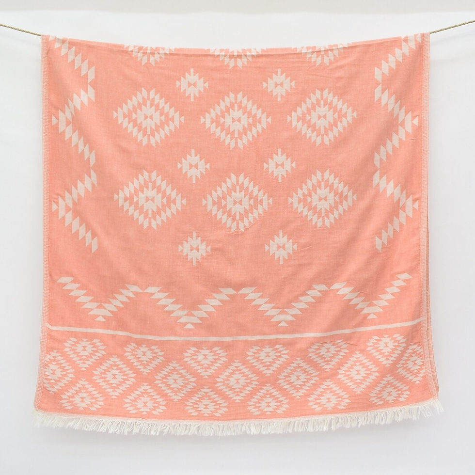 Thumbnail: Coral Kilim jacquard Turkish beach towel