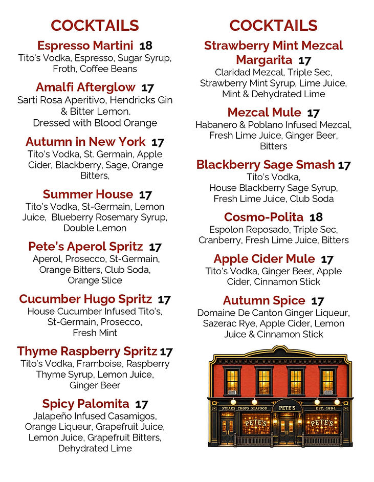 Cocktails menu - Fall Edition