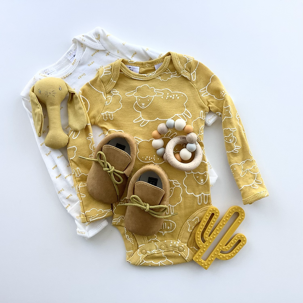 Thumbnail: Mustard onesie teether shoes