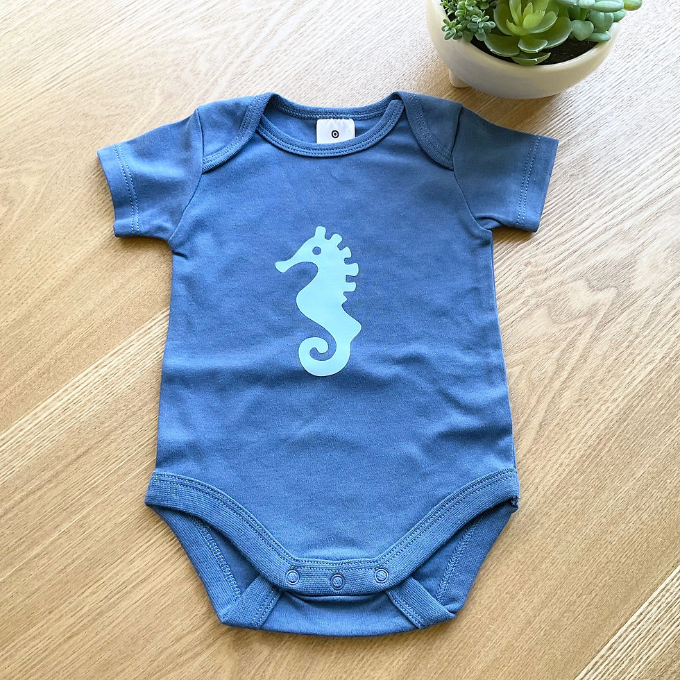 Thumbnail: Blue onesie with seahorse decal