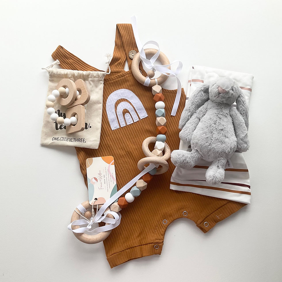 Thumbnail: Jellycat rust coloured baby romper dummy clip teether