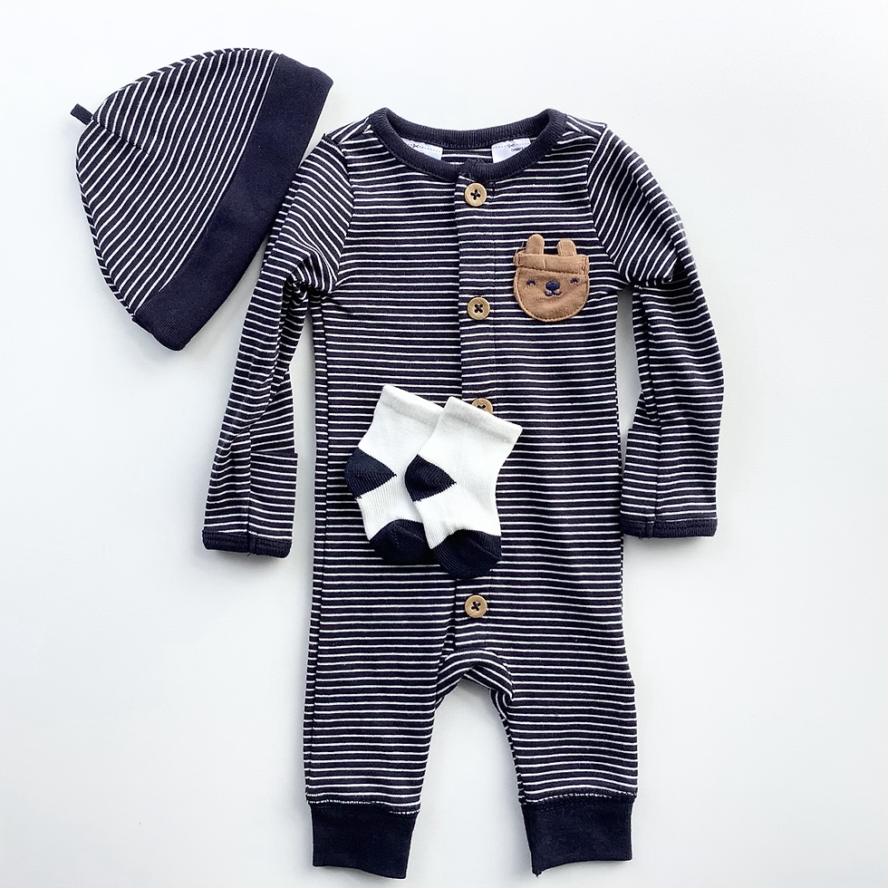 Thumbnail: Baby boys blue stripe outfit set