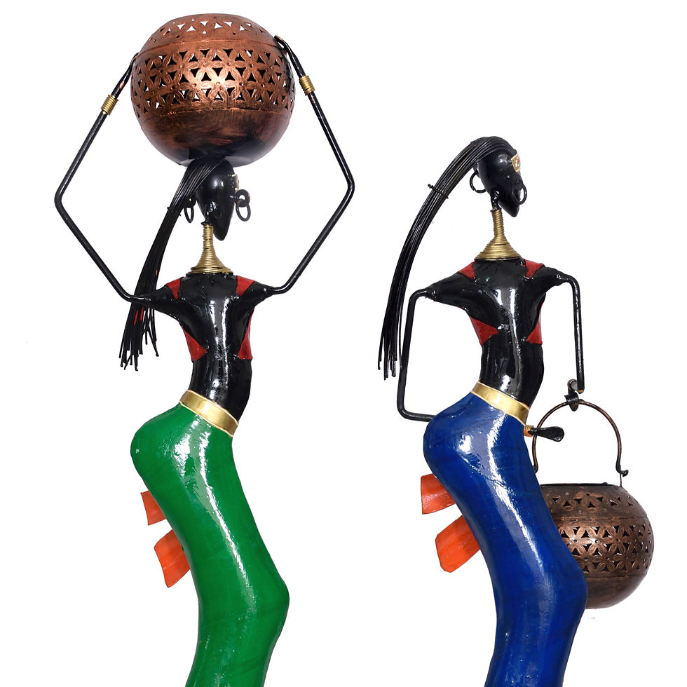 Thumbnail: Craftowl Emboss Tribal Ladies Figurines, Metal Handpainted Showpiece Set of 2