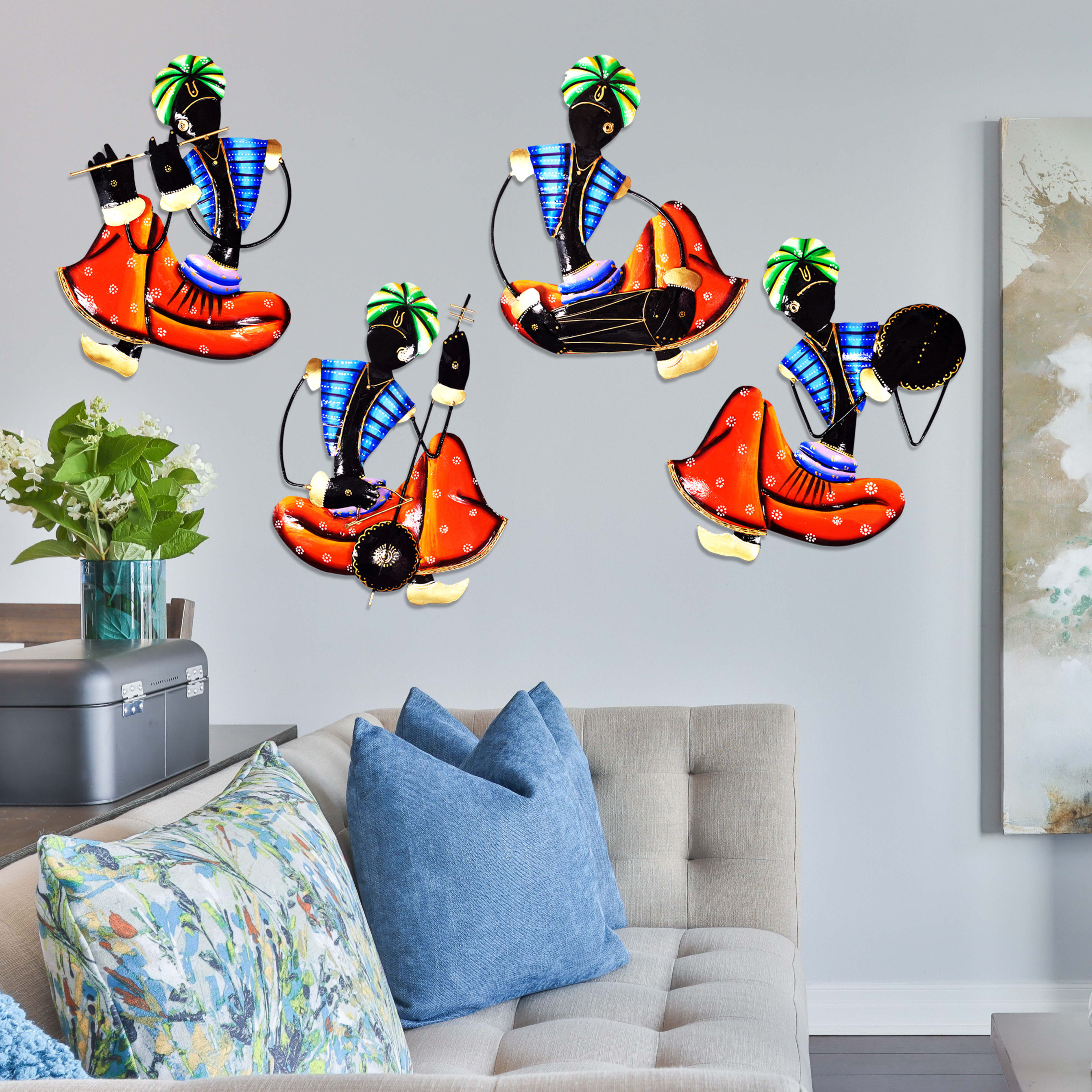 Craftowl Metal Musician Tribals for Home Decor (Set of 4)