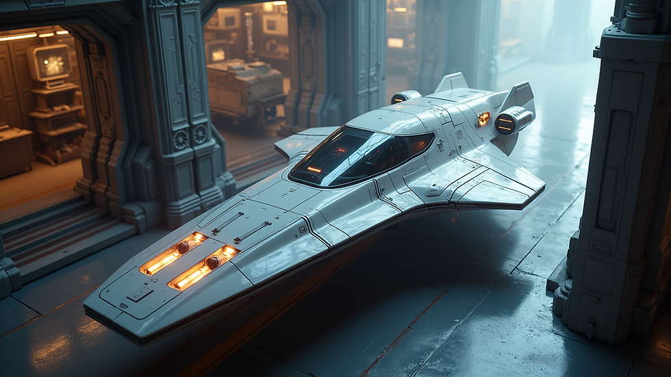 High angle view of a futuristic spacecraft design