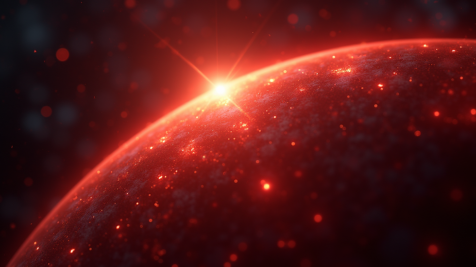 Close-up view of a red dwarf star glowing in space