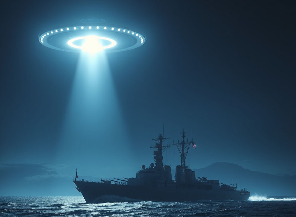 UFO hovering over Warship at Night