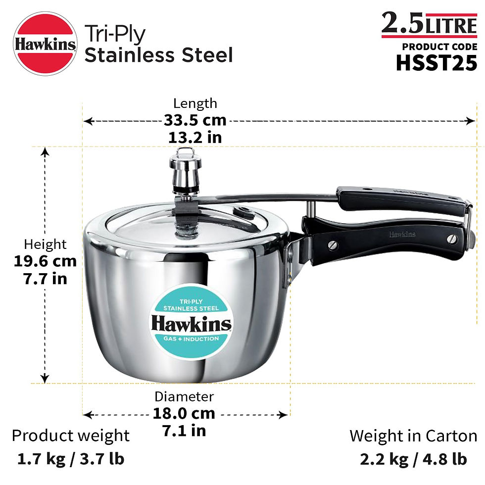 Hawkins 2.5 Litre Triply Stainless Steel Small Pressure Cooker Inner Lid Design