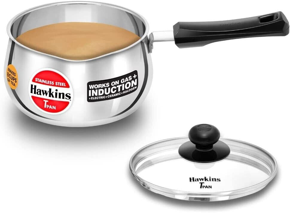 HAWKINS 2 Litre Stainless Steel TPan with Glass Lid, Induction Saucepan, Steel Utensil, Silver (SST20G)