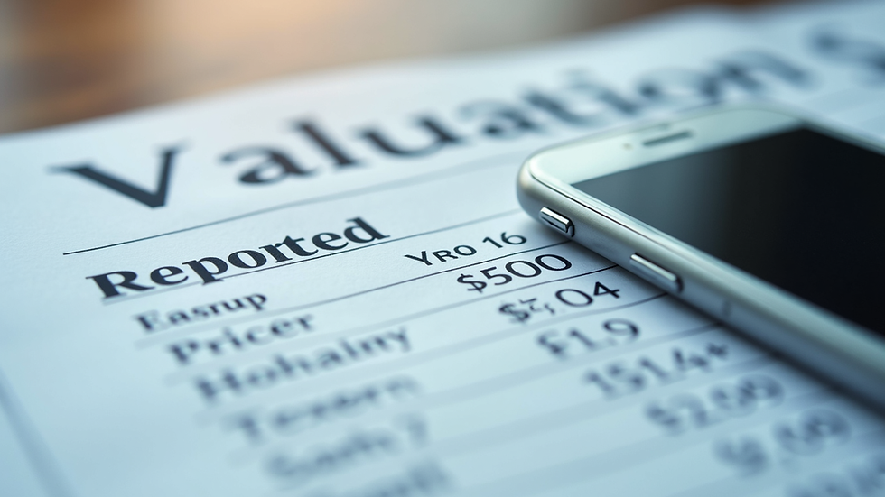 Close-up view of a vehicle valuation report showing market data and pricing