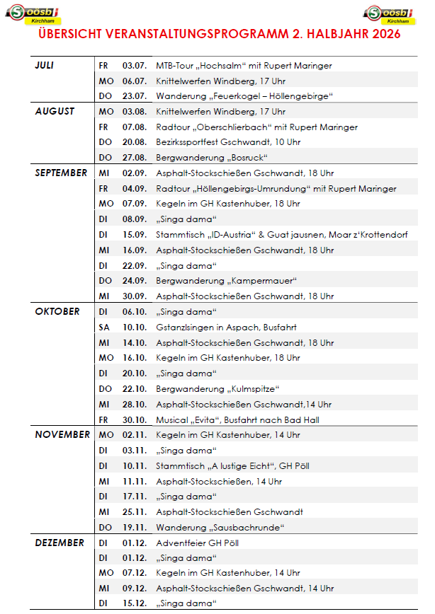 Gemeinsam, statt einsam! Unser Veranstaltungsprogramm für das 2. Halbjahr 2026: