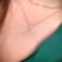 Model wearing a 14K gold Cardow St. Thomas Diamond Island Pendant featuring a diamond-studded map outline of the island.