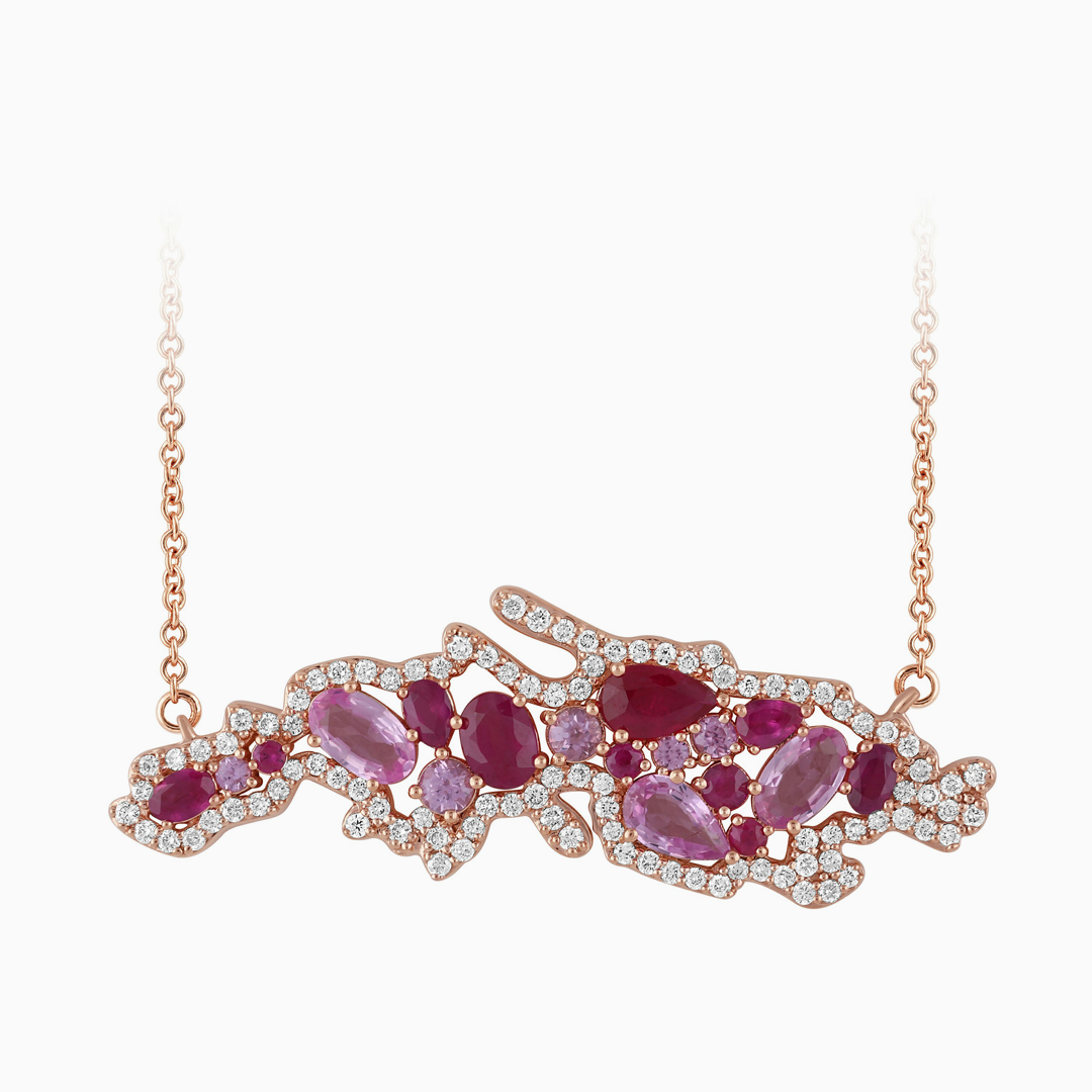 Rose Gold Ruby Island Necklace $1,995 1.87 ct Rubies and Pink Sapp, .40ct diamonds P244084