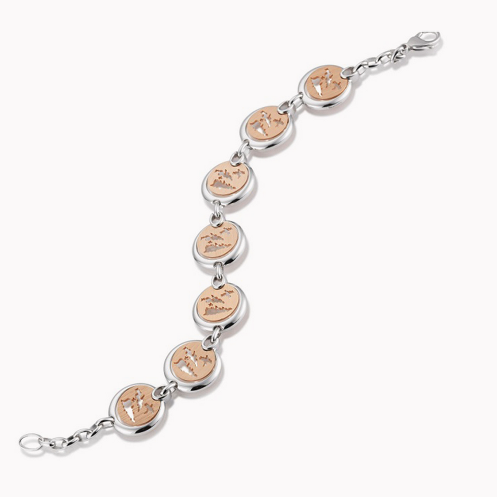 Exclusive USVI Heritage Coin Bracelet - Luxury Two-Tone Rose Gold Link with Map and Palm Motifs