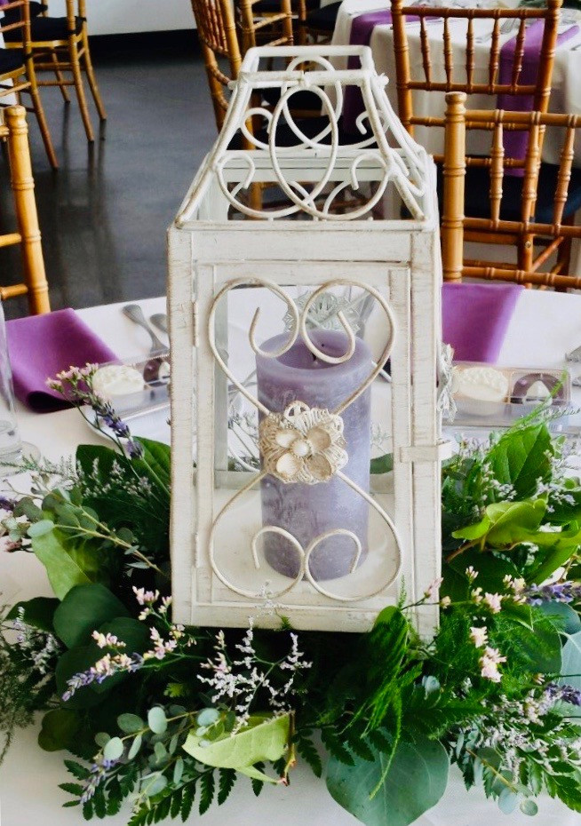 spring wedding - white lantern, purple decorations
