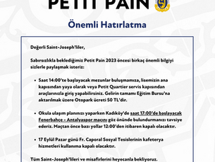  17 Eylül Pazar, Petit Pain 2023 - Önemli Hatırlatma