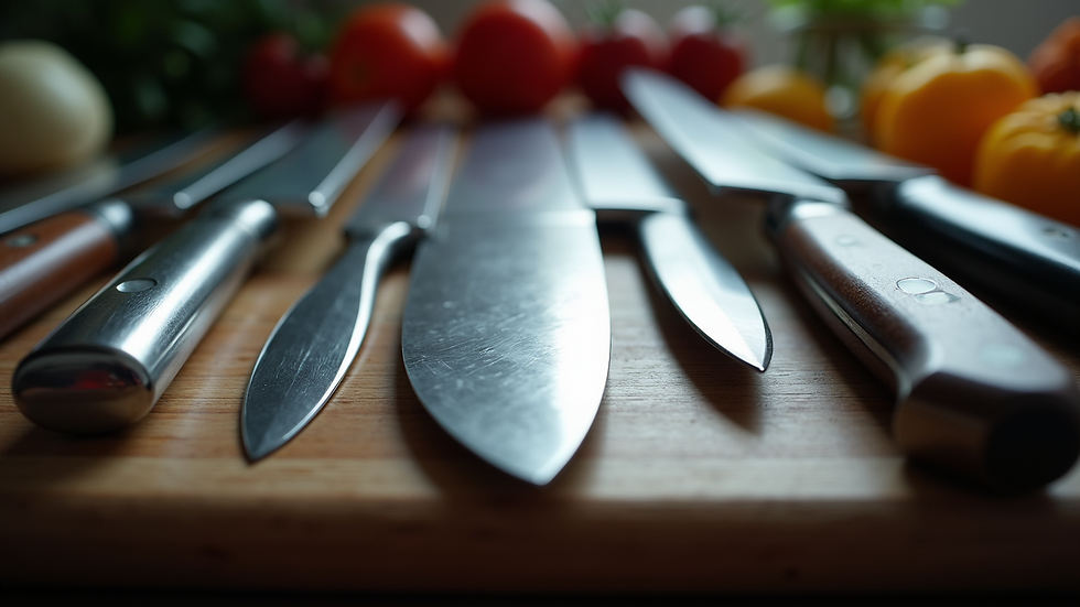 Eye-level view of a well-maintained kitchen knife collection