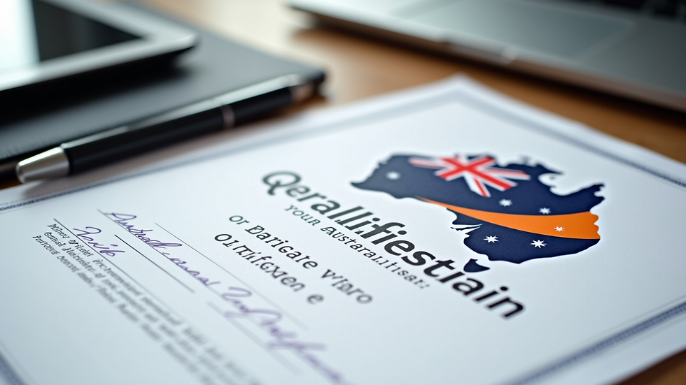 Close-up view of official Australian qualification certificates on a desk
