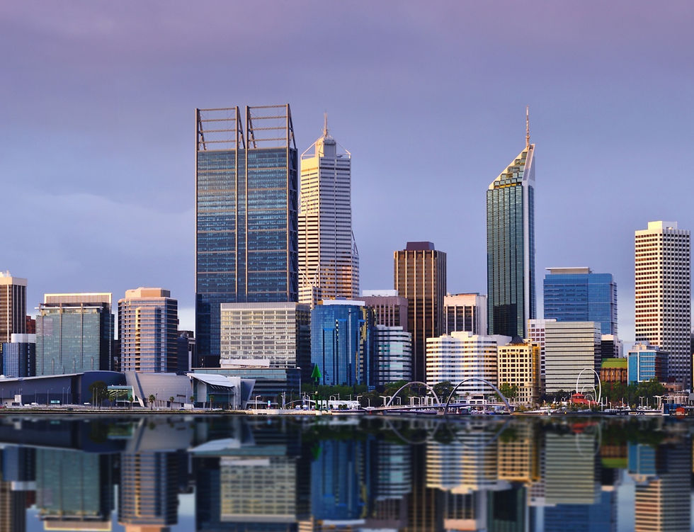 Eye-level view of a Perth cityscape with migration office buildings