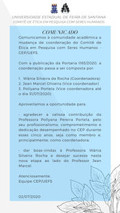 Mudança da Coordenação do CEP/UEFS