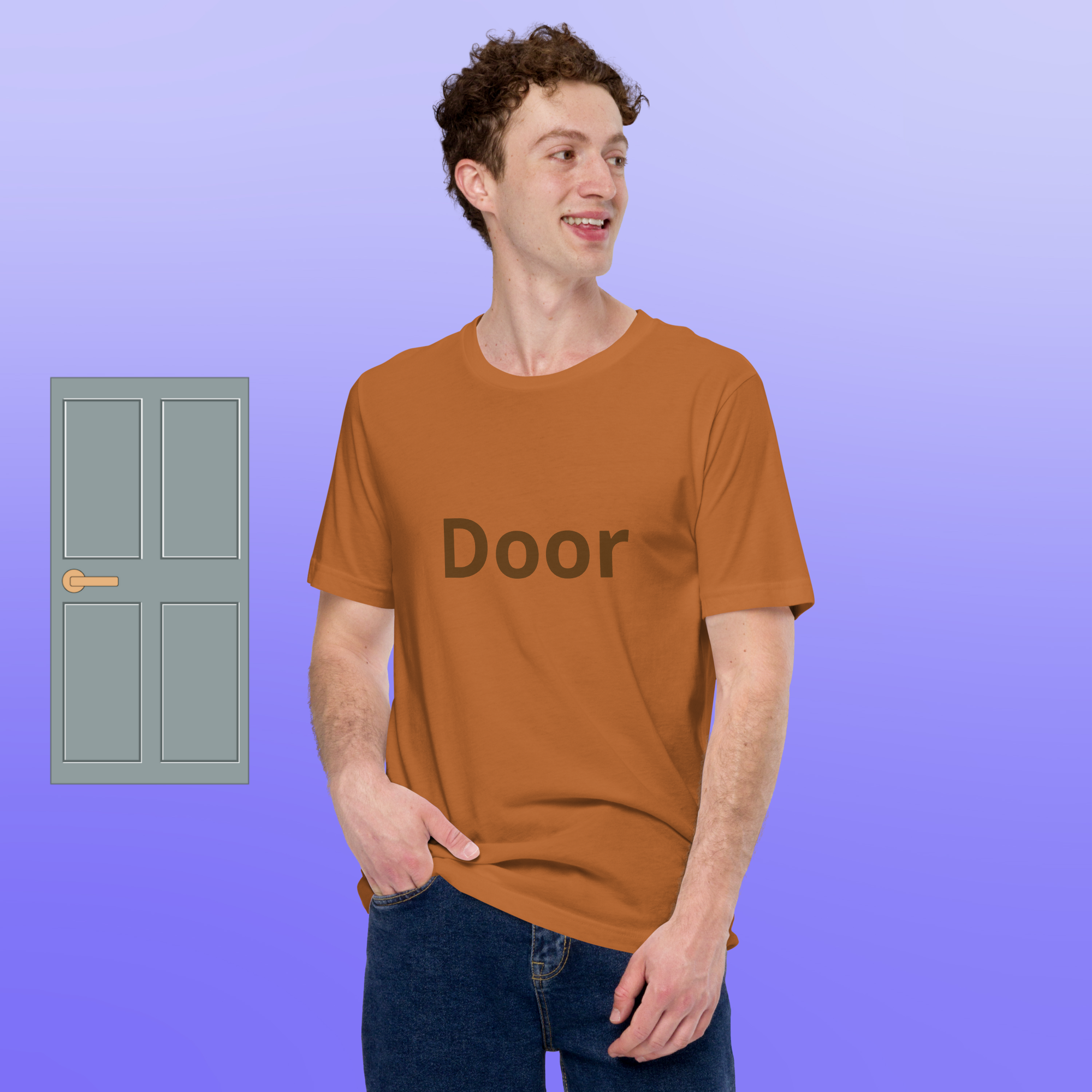Door T-shirt, short sleeve, light brown, brown writing
