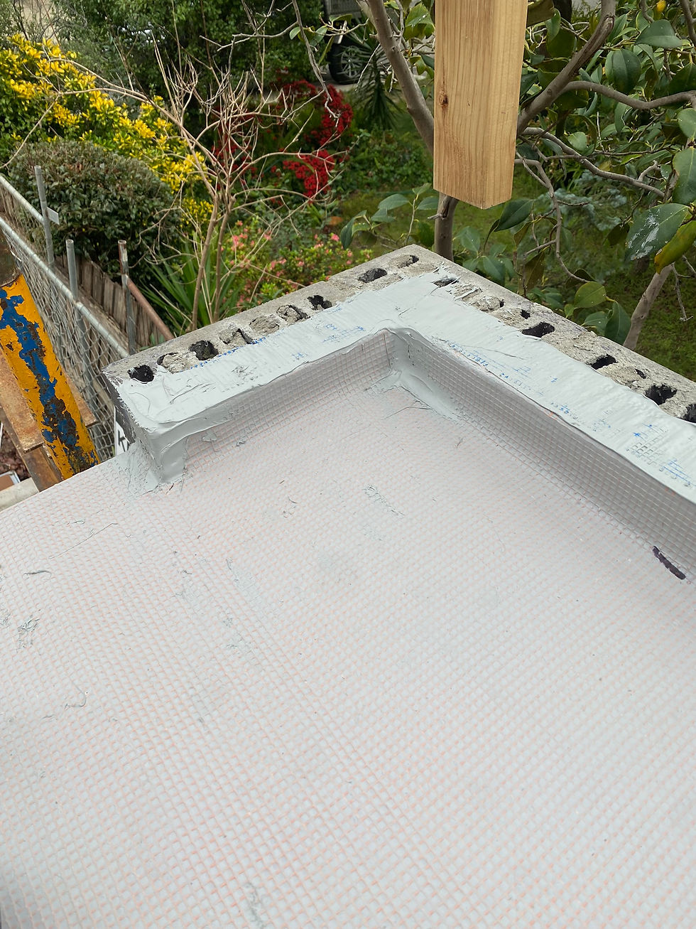 Corner detail of waterproofing with PDQ Poly